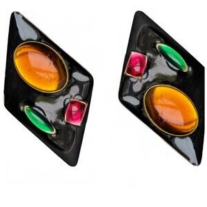 Poured Glass 1960s Costume Earrings USA Art Nouveau Deco